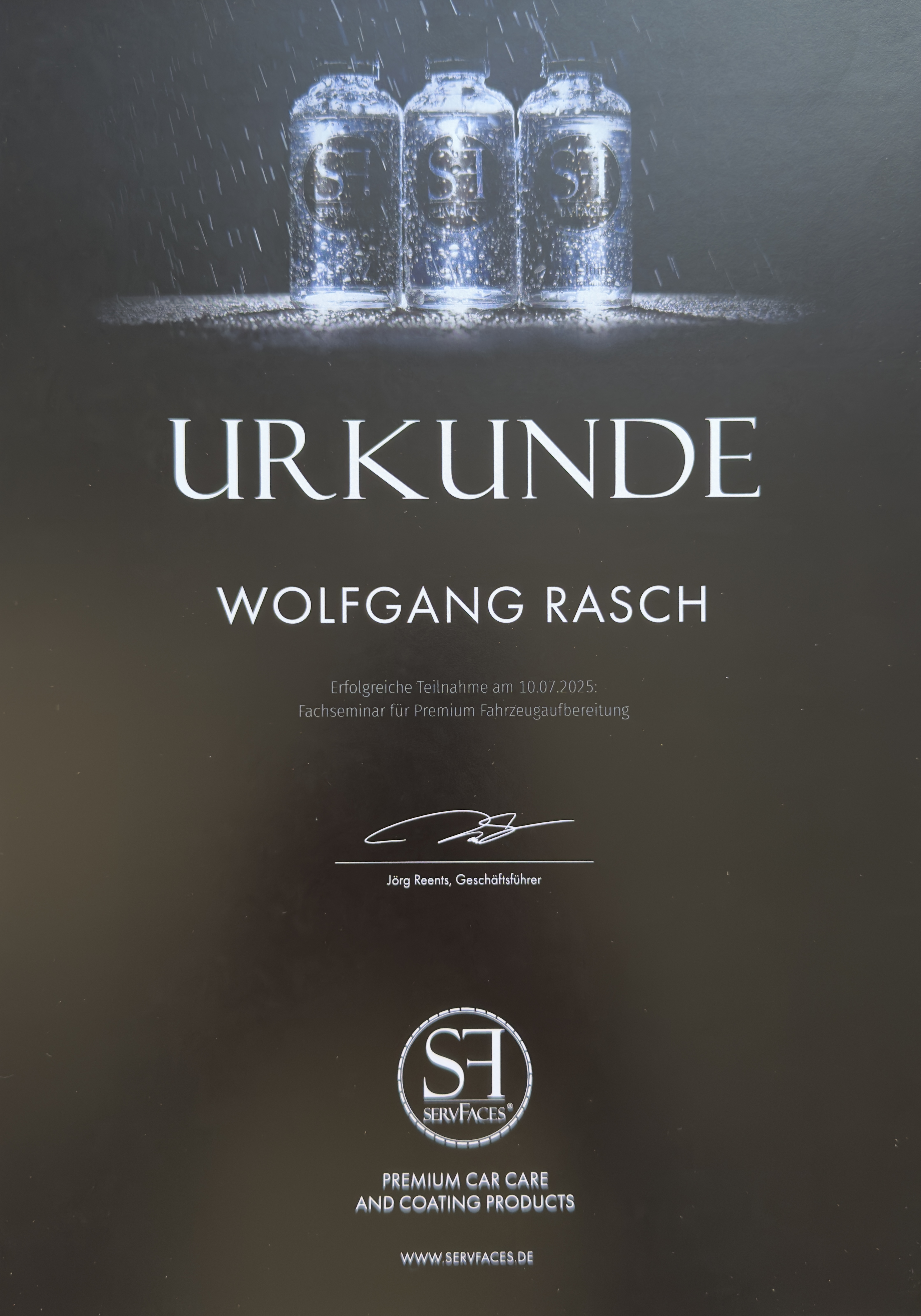 Urkunde Wolfgang Rasch servFaces